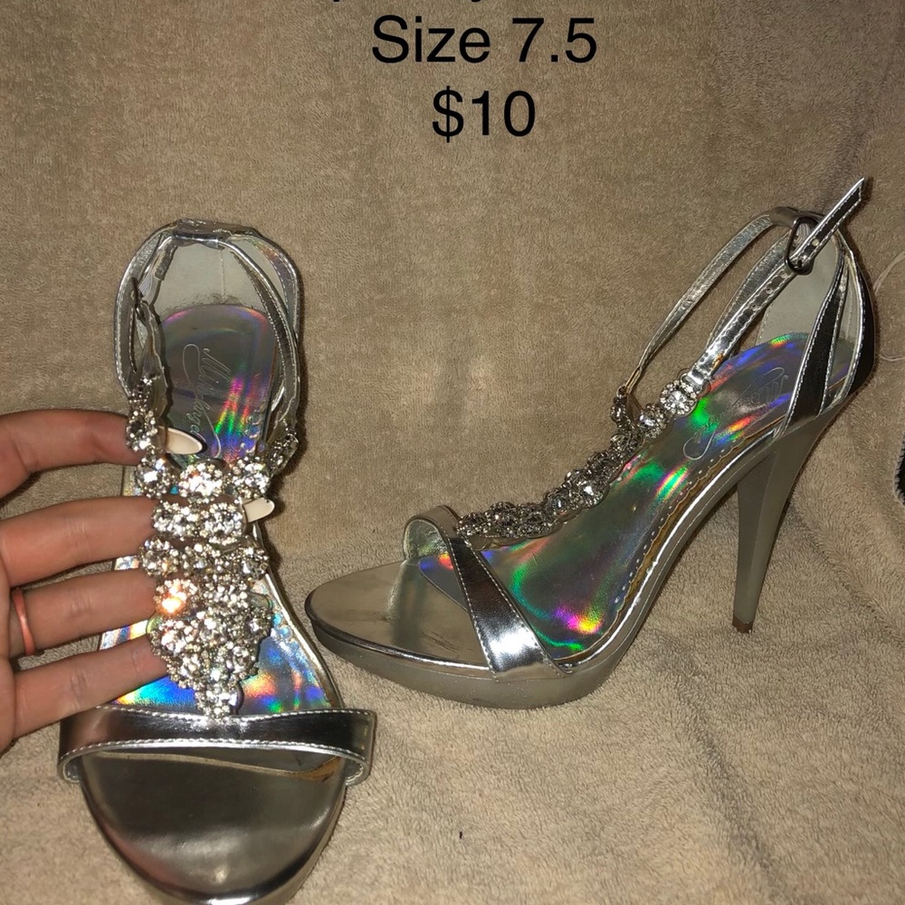 Silver rhinestone heels